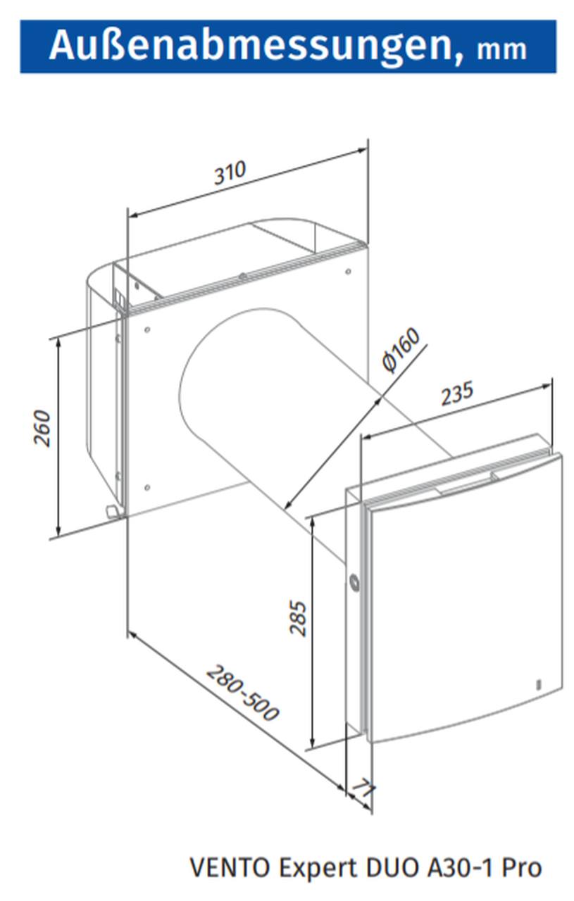 Außenabmessungen Vento Expert A30-1 Pro/W von Blauberg Ventilatoren
