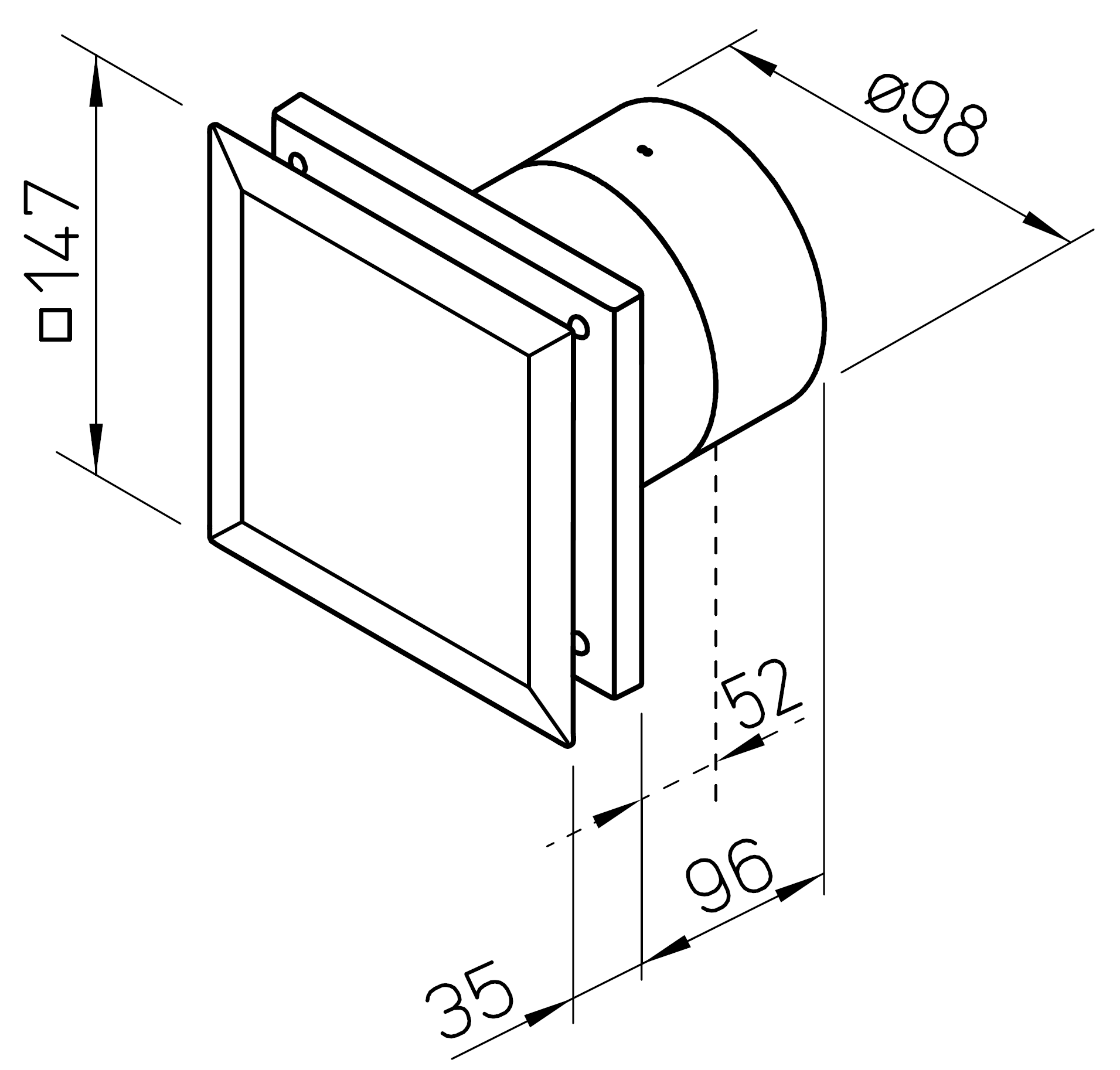 Abmessungen Kleinlüfter MiniVent M1 von Helios Ventilatoren