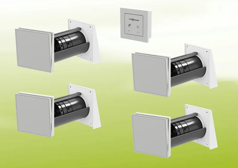 4x Viessmann Vitovent 100-D Typ H40E B55 (L) mit Bedienteil 100-D Leitung Lüftungsset
