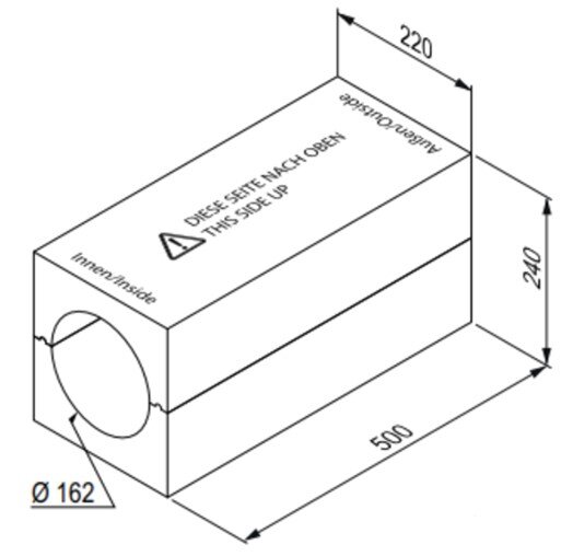 Maßzeichnung Einbau-Montagestein ICV160S für iconVent 160 / 170 von Pluggit