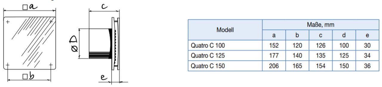 Maße Quatro C von Blauberg Ventilatoren