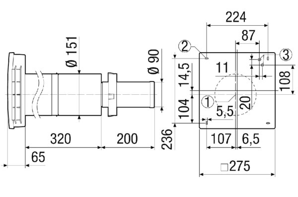 Maßzeichnung des Endmontageset PPB 30 K - PPB 30 O - PPB 30 RC von Maico